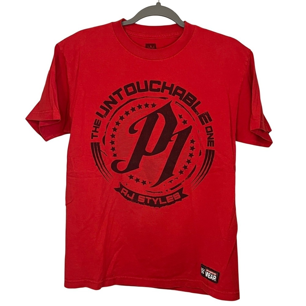 WWE AJ Styles The Untouchable One Red Graphic T-Shirt Mens Medium P1 Wrestling